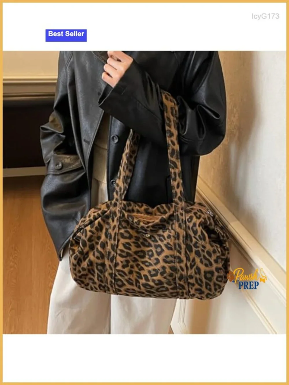 Y2K Leopard Print Nylon Shoulder Bag Retro Boston Barrel Purse Commuter Travel